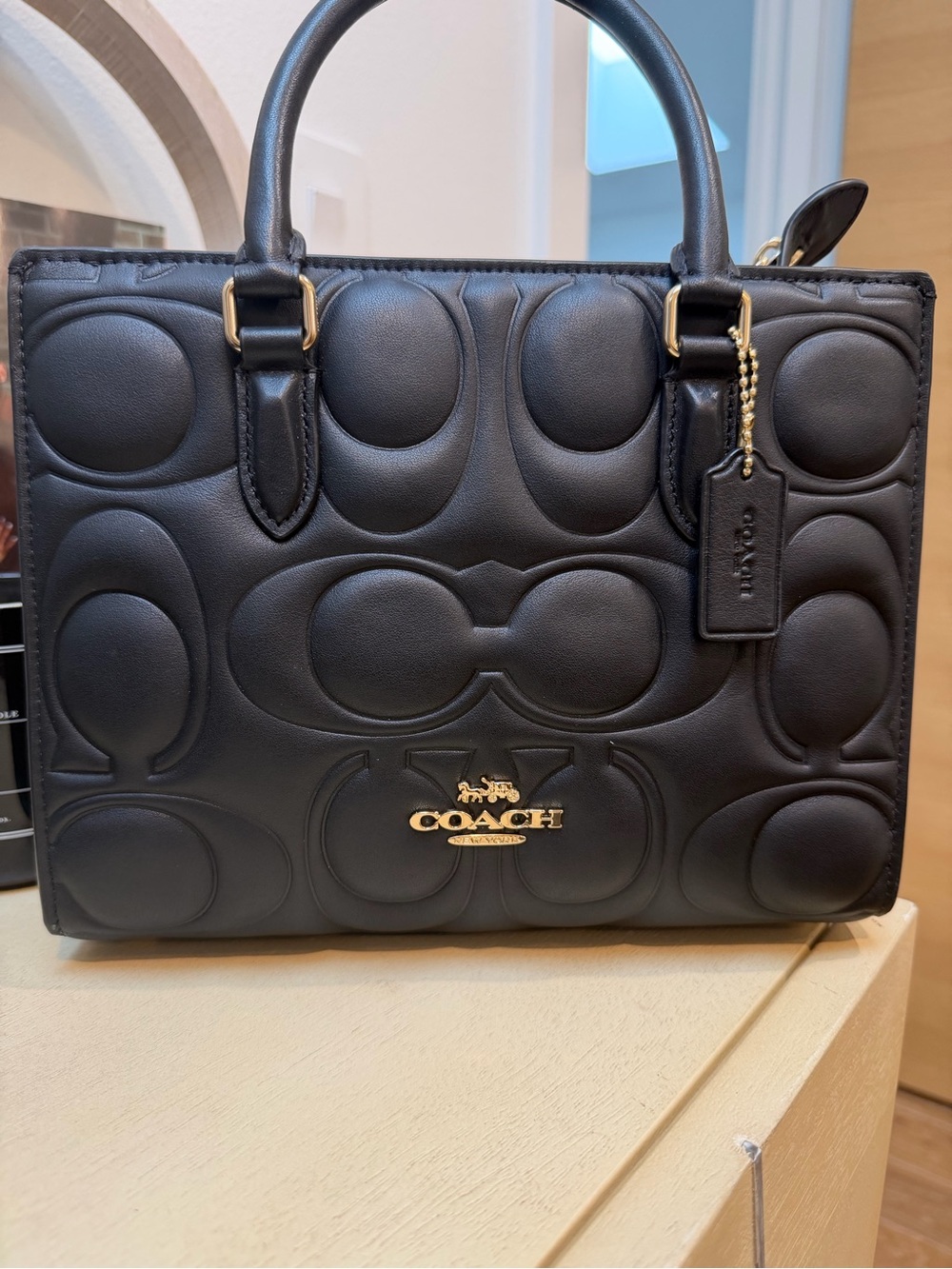 Coach Black Quilted Signature Leather Satchel with Gold Hardware